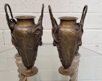 Antique French Bronze Urn Pair ~ 1800s Bronze Urn Vases ~ Neoclassical Decor Bronze Urns / Vases ~ VintageSouthwest