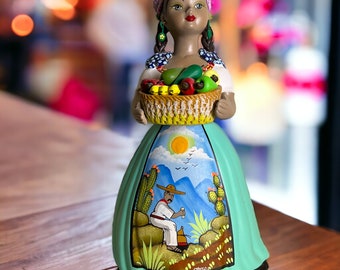 Najaco Lupita Ceramic Doll ~ Vintage 12" Hand Crafted & Painted Mexican Folk Art ~ Lupita w Basket of Chilis Muñeca~ VintageSouthwest #1