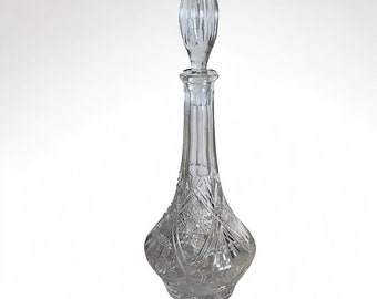 Cut Crystal Barware Decanter ~ Mid Century 16" Hand Cut Crystal Wine Decanter & Stopper ~ Cut Hobstar Fan Design ~VintageSouthwest