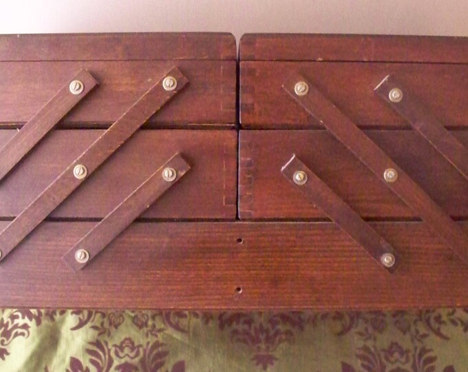 Made in Romania Wood Sewing Box Accordion Style 3 Tiered Filled With Vintage Sewing Supplies Etsy