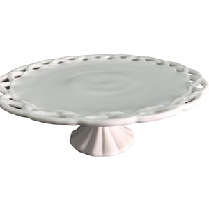 1950s Pitman Dreitzer White Milk Glass Colony Lace Cake Stand ~ Weddings, Birthdays & Special Occasions 14&quot; Cake Stand ~ VintageSouthwest