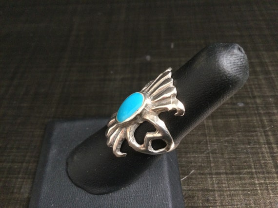 Turquoise Ring Cast Sterling Silver Size 6 1/2 ~ … - image 5