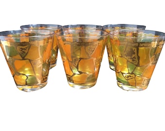Georges Briard Europa Barware: MCM 22k Gold Old Fashioned Glasses, Set of 6