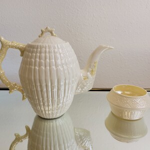 Belleek Coffee Pot and Sugar Bowl / Limpet Pattern / Green Mark / Fine Irish Porcelain / VintageSouthwest