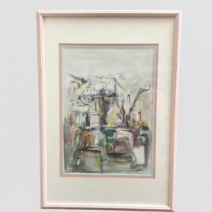 Motke Blum Original Painting Framed Art ~ 20th Century Israeli Abstract Expressionist Artist ~ Mixed Media 19 1/2&quot; x 14&quot; ~ VintageSouthwest