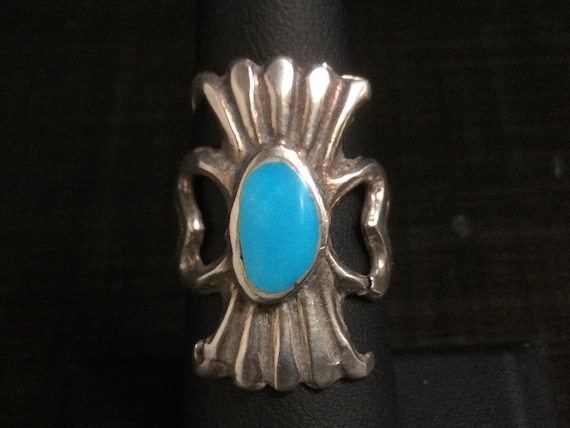 Turquoise Ring Cast Sterling Silver Size 6 1/2 ~ … - image 1