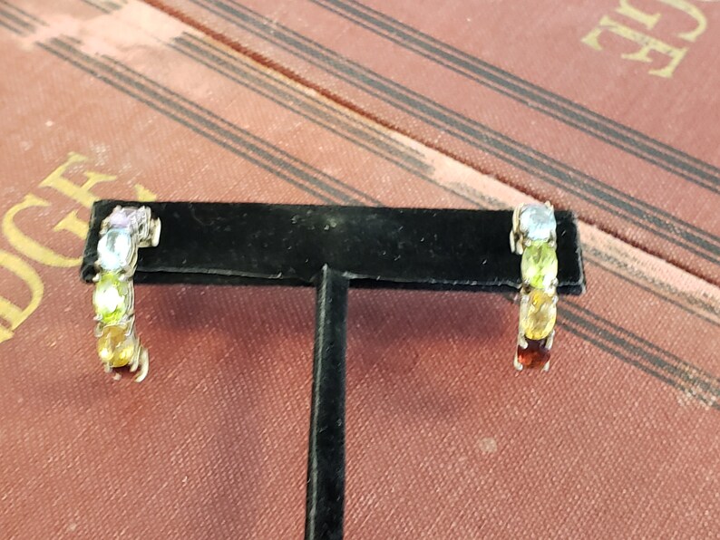 Birthstone Semi Hoop Earrings Sterling Multi Stone Earrings Tourmaline Amethyst Blue Spinel Peridot Vintage Jewelry Vintagesouthwest