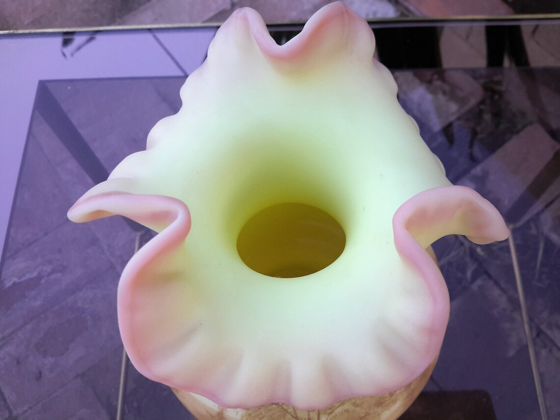 Fenton Decorated Burmese Vase Tree Scene Hand Painted Artist Etsy