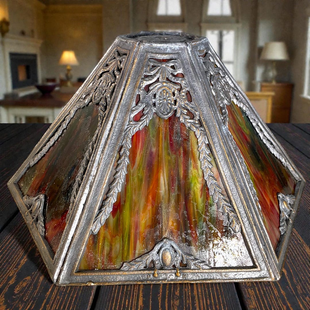 Antique Slag Glass Lamp Shade ~ 7
