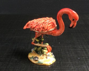 LT Flamingo Trinket Stash Box ~ Pink Flaming With Swarovski Crystals ~ 3 1/4" Tall Hinged Flamingo ~ Florida Home Gifts ~ Vintagesouthwest