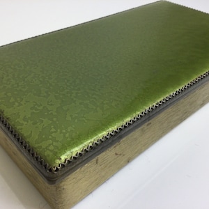 Mid Century Evans Hand Enameled Cigarette Box Trinket Box Keepsake Holder ~ Vintage Tobacciana ~ Green Enamel Metal Box ~ VintageSouthwest