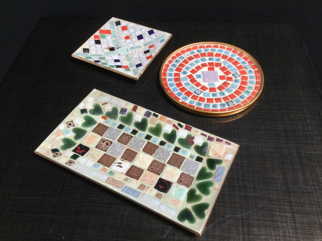Mid Century Mosaic Tile Trays Set of 3 Decorative Tile Trays Etsy