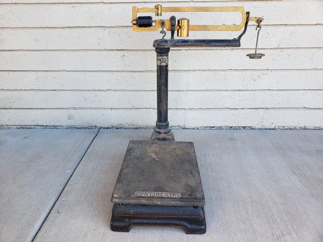 Vintage Continental Industrial Scale: Brass & Cast Iron Counter Scale ...