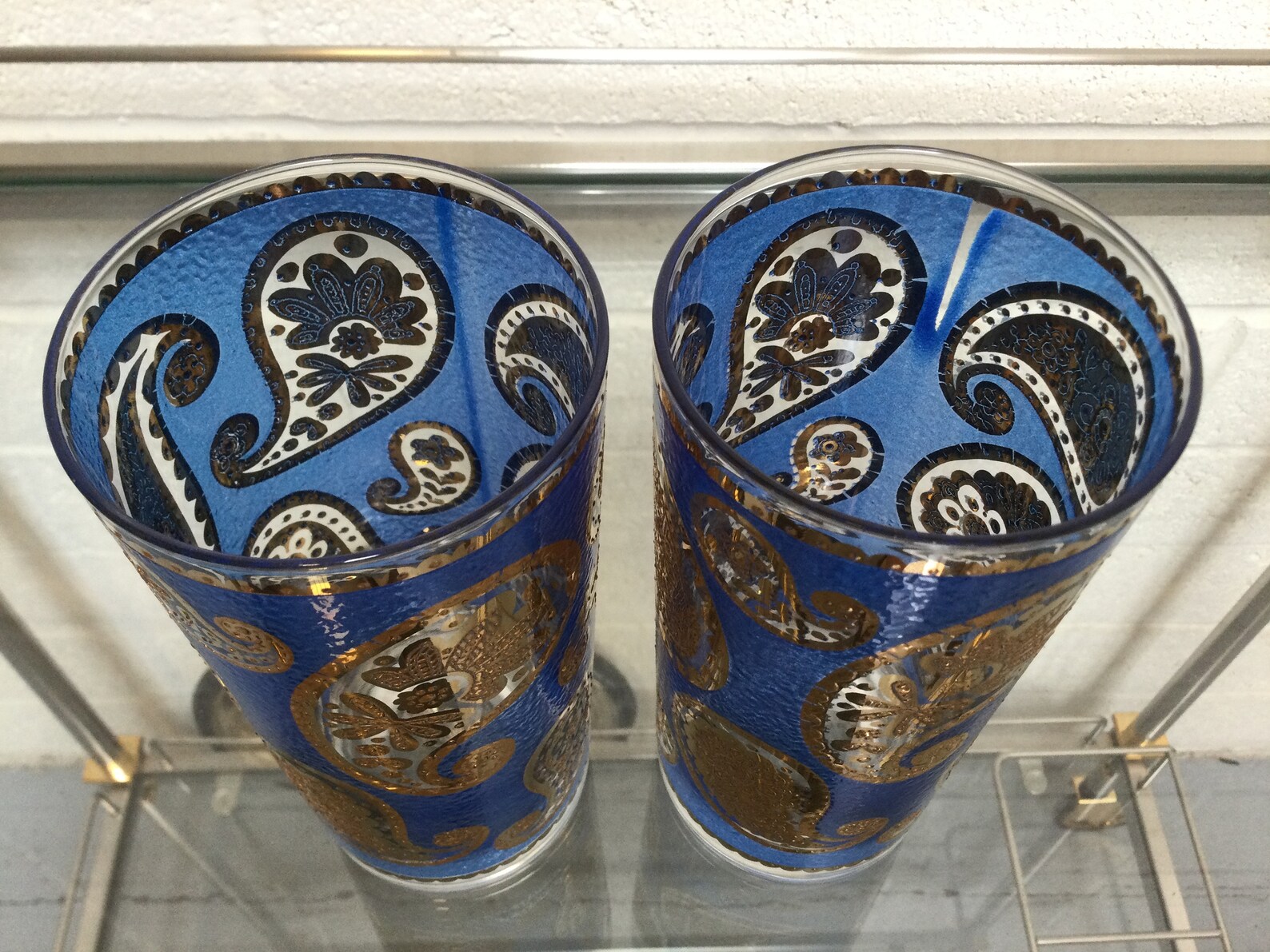 1960s Culver Barware Blue Paisley Mid Century 22K Gold Etsy
