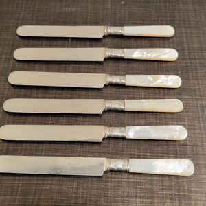 Antique Shreve & Co Mother of Pearl Handle Sterling Silver Butter Knife Set of 6 Antique Cutlery Flatware VintageSouthwest image 6