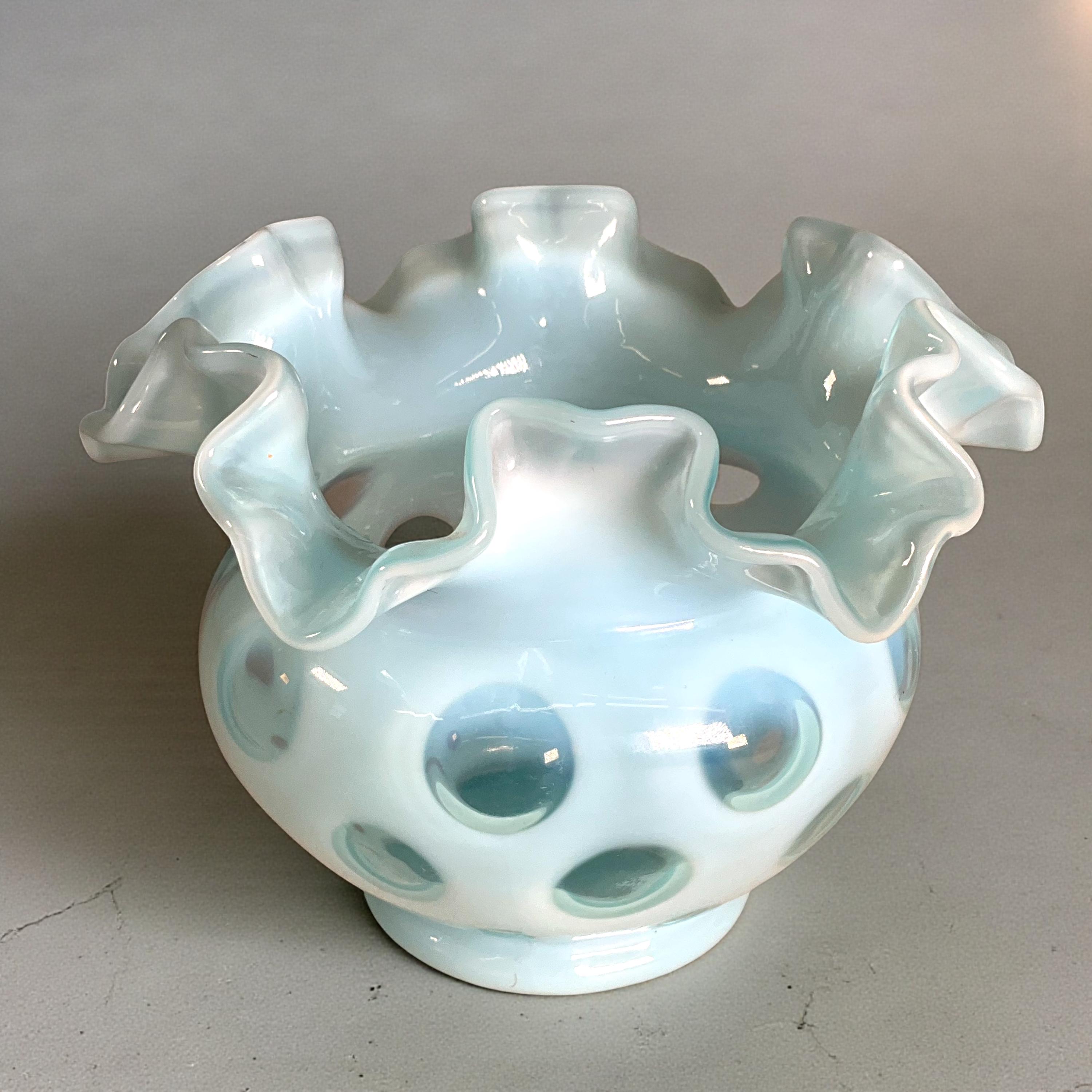 Fenton Blue Glass Polka Dot Vase