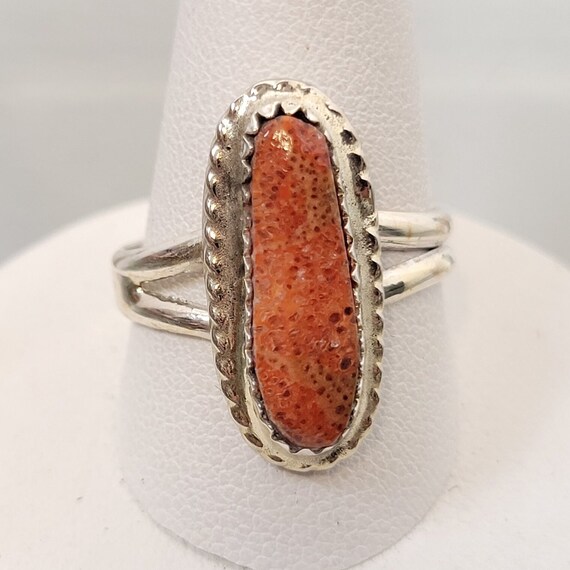 Sterling Silver Coral Statement Ring: Native Amer… - image 1