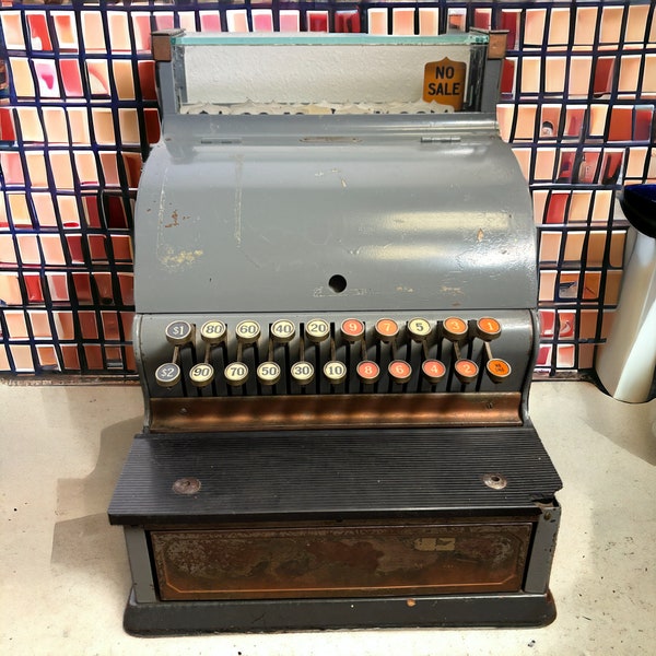Antique NCR Cash Register ~ 1900s Metal Mechanical Cash Register Works ~ Serial No 1710390 ~ Large 17" x 14" Heavy ~ Bar & Industrial Decor