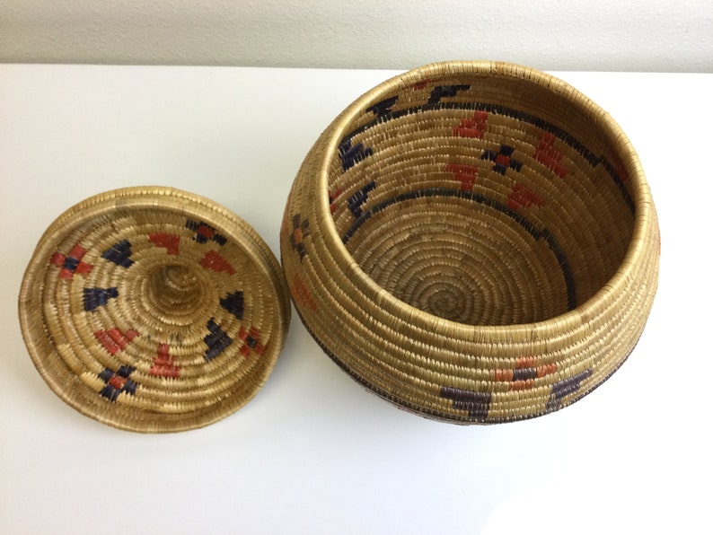 Hand Crafted Alaskan Native Grass Basket W Lid Authentic Etsy