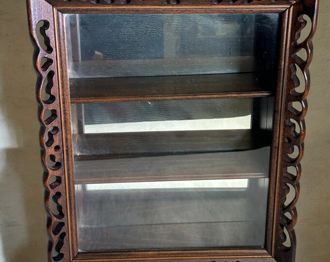 Curio Display Cabinet Shelves W Mirror Vintage 16 Wall Hanging Wooden