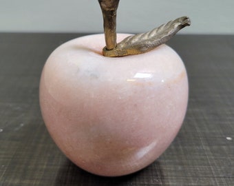 Stone & Brass Apple Paperweight / Alabaster Marble Paperweight / Home Office Decor / Office Gifts / Teachers Gift / Vintagesouthwest