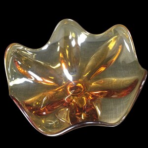 Viking Glass Amber Compote ~ Mid Century Modern 6 Petal Crimped Glass Pedestal Fruit Candy Bowl ~ American Art Glass ~ VintageSouthwest image 3