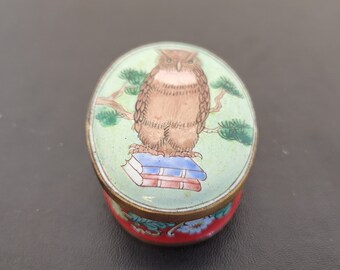 Vintage Chinese Enamelware Wise Owl Trinket Box with Lid / Chinese Enamel  Box / 2" x 1 3/4" Trinket Box / VintageSouthwest