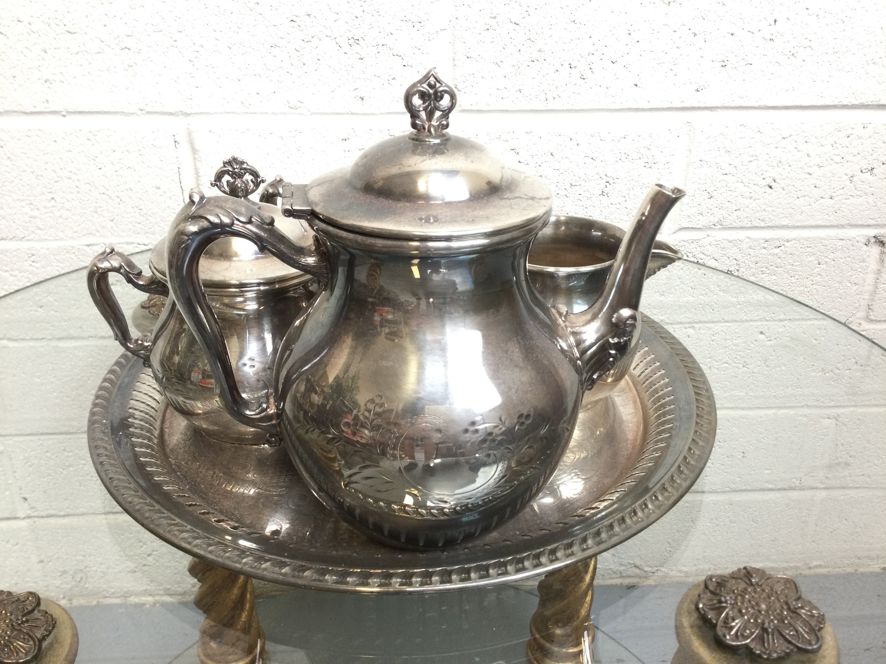4 piece vintage Silver plated tea &cofee 美術品