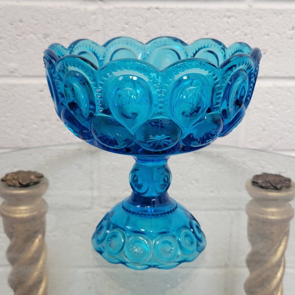 LE Smith Moon & Stars Pedestal Compote Bowl ~ Blue Candy Dish ~ Vintage Serving Bowl ~ Mid Century Glass ~ LE Smith Glass ~ VintageSouthwest