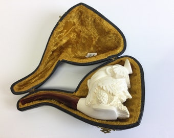 CAO Meerschaum Hand Carved Bacchus Pipe w Case ~ Signed by Ismet Bekler ~ Rare Vintage Tobacciana ~ Pipe Smoker Gift ~ VintageSouthwest