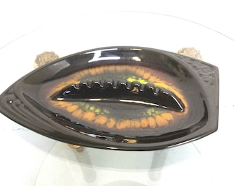 MCM Maurice of California Mod Ashtray DL 701 ~ Glazed Black, Orange & Green Ceramic Pottery Ashtray ~ Vintage Tobacciana ~ VintageSouthwest