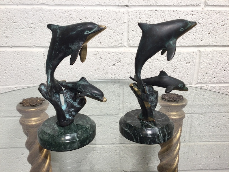 Vintage SPI Bronze Dolphins Figurines ~ Bronze & Marble Statues ~ Beach Home shops Decor ~ Nautical Decor ~ Playful Dolphins ~ VintageSouthwest