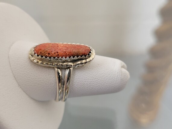 Sterling Silver Coral Statement Ring: Native Amer… - image 5