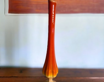 LE Smith Bittersweet Orange Swung Glass Vase ~ Mid Century Modern 17 3/4" Ribbed Art Glass Vase ~ VintageSouthwest
