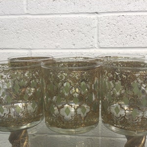 Mid Century Culver Valencia Barware 24k Gold Rocks Old Fashioned Glasses Set of 6 ~ 8oz Glassware ~ Cocktail Glasses ~ VintageSouthwest