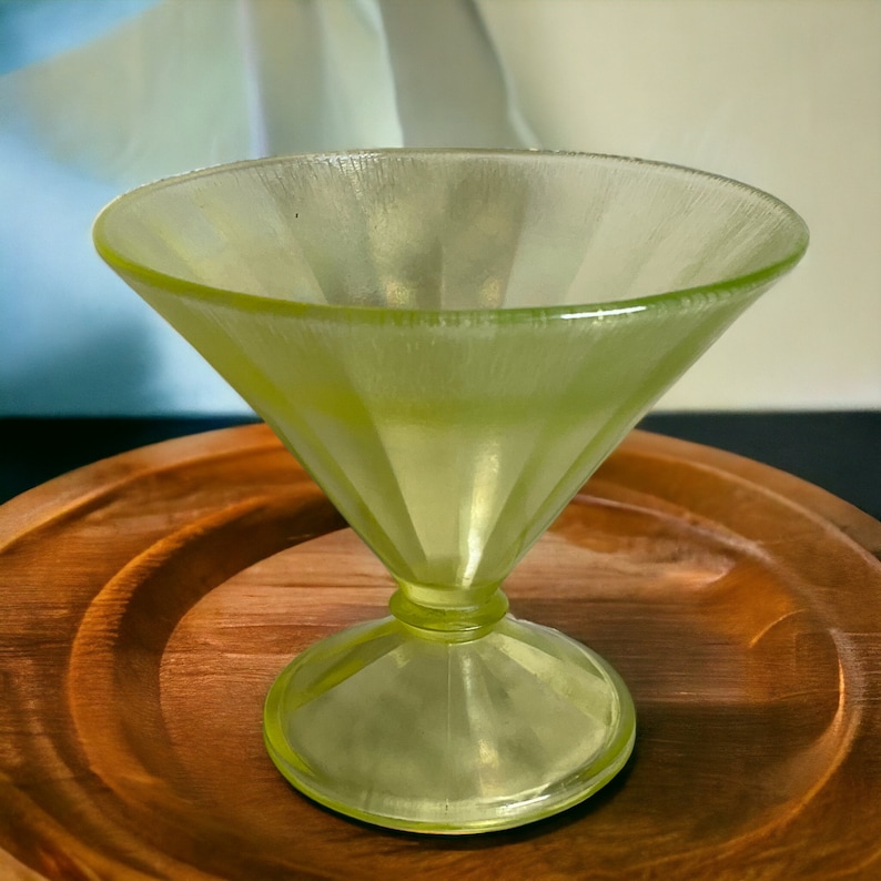 Fenton Barware Vaseline Glass Footed Sherbet Glass 1930s Fenton Yellow Topaz Uranium Glass Desert Cup 4 1/2 Glowing Depression Glass image 2
