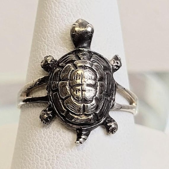 Sterling Silver Turtle Totem Ring - Handcrafted A… - image 1