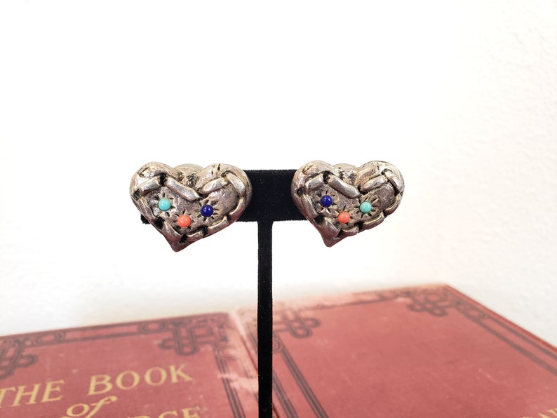 Poggi Paris Earrings French Modernist Heart Shape Earrings Vintage Silver Plated Clip Ons Costume Jewelry Vintagesouthwest