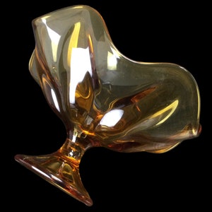 Viking Glass Amber Compote ~ Mid Century Modern 6 Petal Crimped Glass Pedestal Fruit Candy Bowl ~ American Art Glass ~ VintageSouthwest image 2