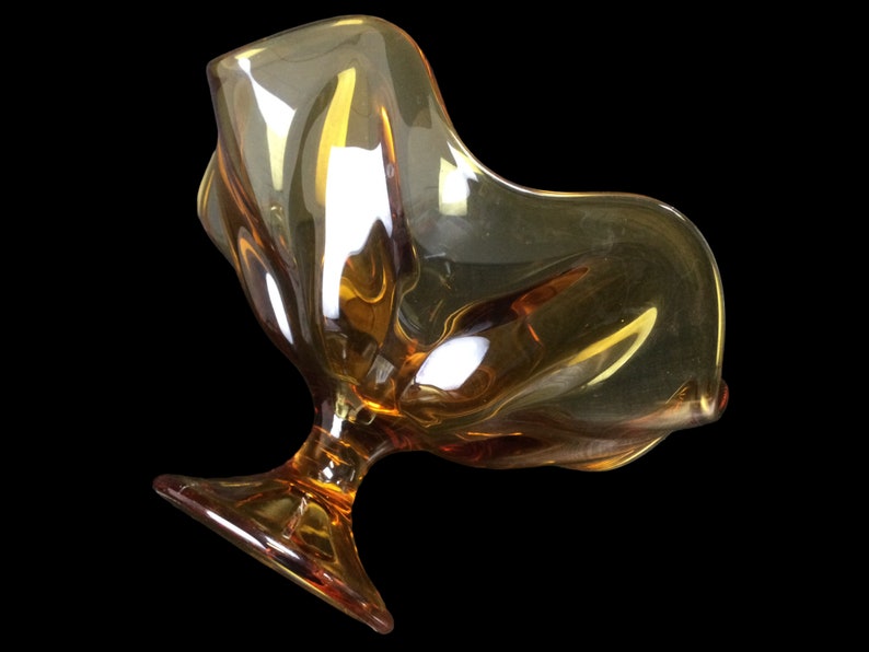 Viking Glass Amber Compote ~ Mid Century Modern 6 Petal Crimped Glass Pedestal Fruit Candy Bowl ~ American Art Glass ~ VintageSouthwest image 2