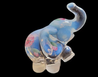 Fenton Opalescent Glass Elephant Figurine ~ USA Made Glass ~ Elephant Gift ~ Fenton Artist D. Wright ~ Vintagesouthwest