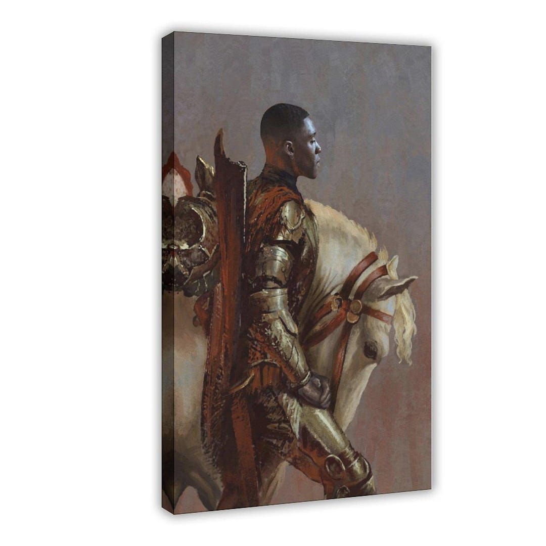 Medieval Black Knight on Horse Canvas Art Fantasy Armor Warrior Wall ...