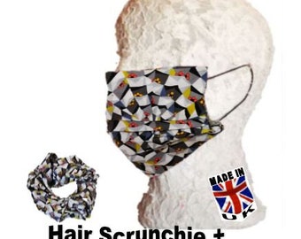 LIBERTY London Fabric, Face Mask with Scrunchie Hair Ties Washable Reusable Protective, Face Mask - Made in UK