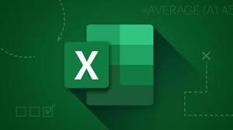 May include: The Microsoft Excel logo shows a green square with a white "X" and a larger green grid, on a dark green backdrop. Dotted lines and checkmarks imply a diagram or chart.