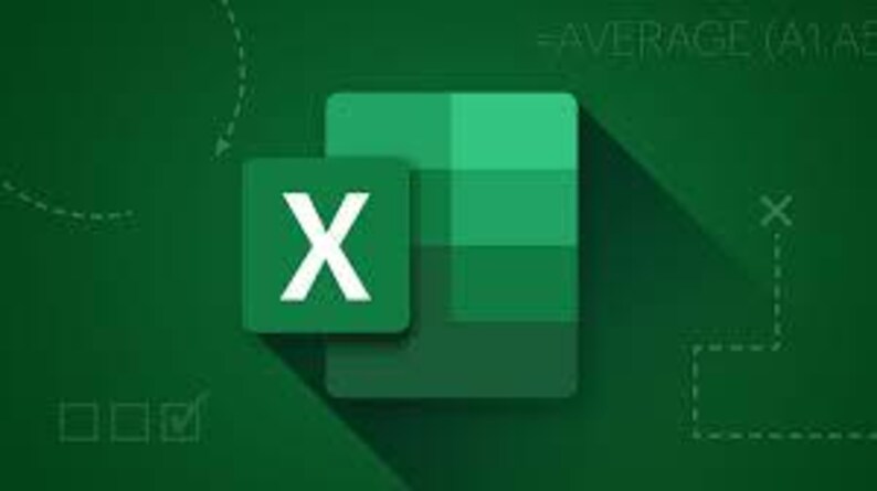 Puede incluir: El logotipo de Microsoft Excel presenta un cuadrado verde con una 'X' blanca y una cuadr&iacute;cula verde m&aacute;s grande. El fondo es de un verde m&aacute;s oscuro con l&iacute;neas discontinuas blancas y la palabra "AVERAGE" en la esquina superior derecha.