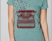 Freedom of Speech Women 39 s T Shirt Vintage Typewriter Birds Writer 39 s Gift Tee American Apparel Tshirt Womens Clothing Author Tee 2X Grey Blue