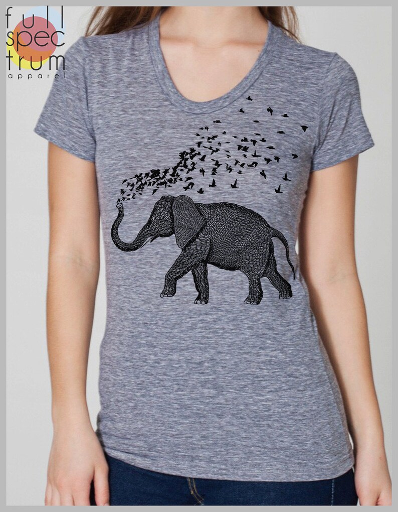 Womens Elephant Birds Parade T Shirt American Apparel Hand Etsy
