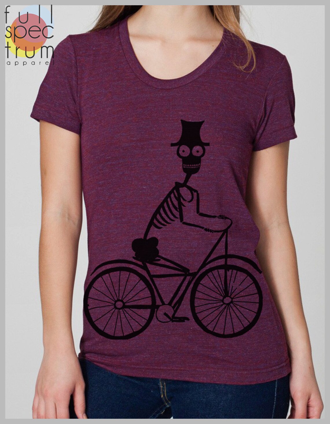 Women's t Shirt Skeleton Biker American Apparel Bicycle Etsy