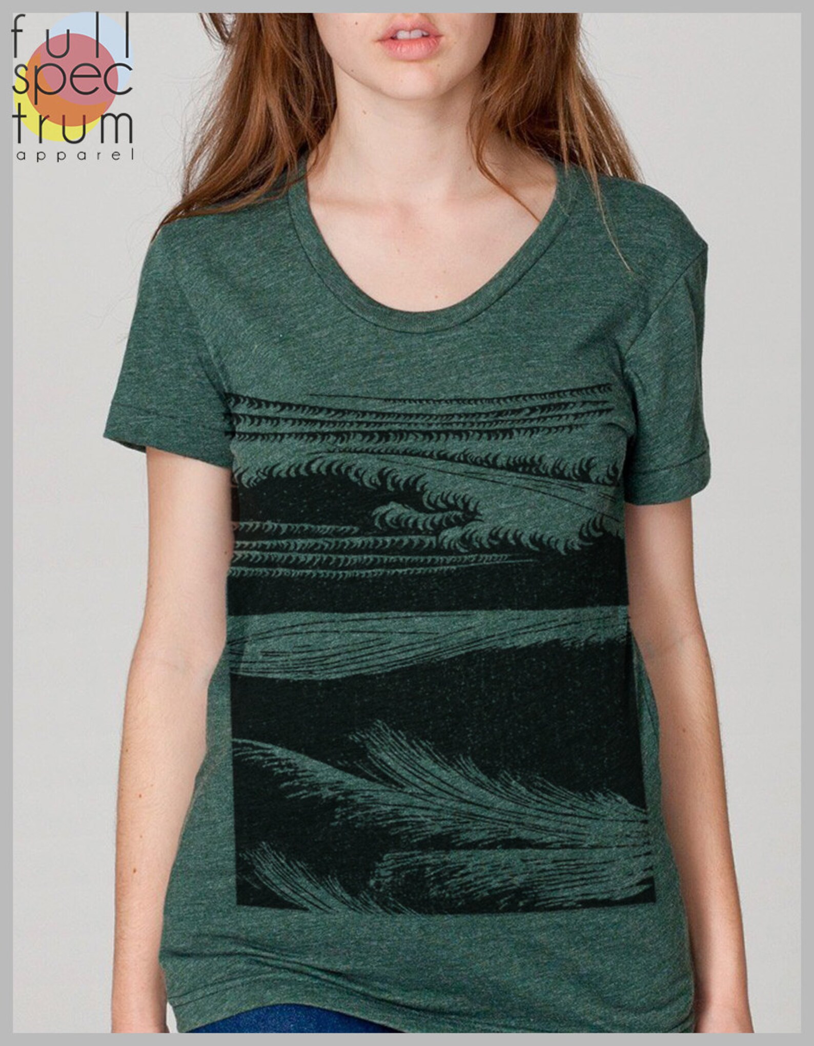 Women's Block Print T Shirt Waves American Apparel S M Etsy