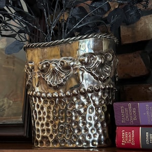 Vintage Ornate Silverplate Hammered Brass Planter Hollywood Regency India
